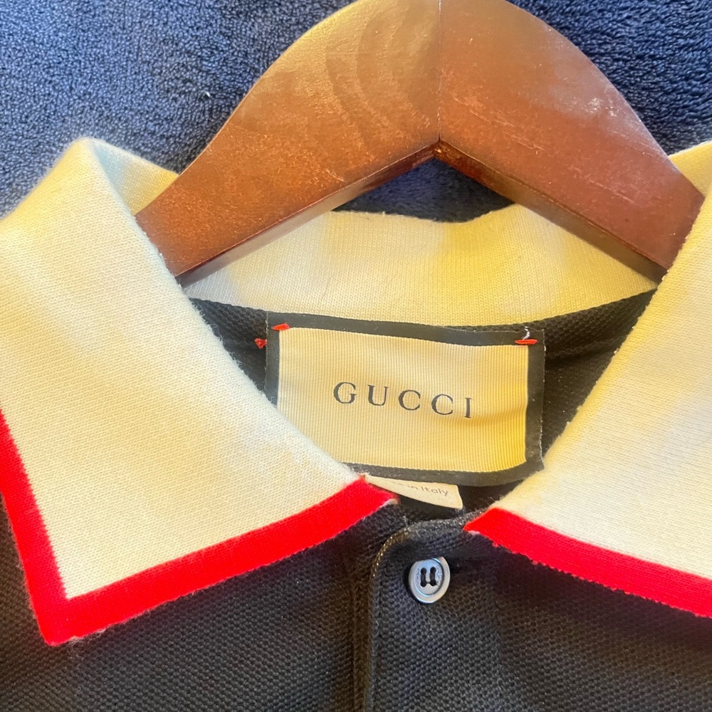 Authentic Gucci Black Polo Shirt with Red and White Collar size medium. - Picture 2 of 10